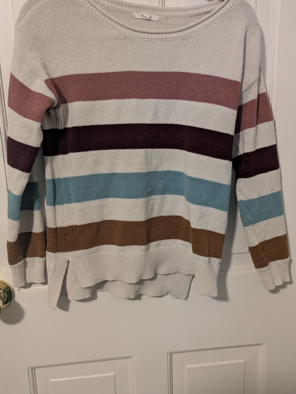 Maurices Cream Sweater with Dusty Rose and Burgundy Stripes